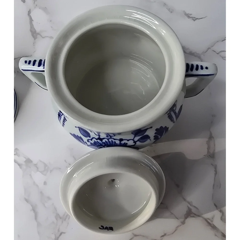 Vintage 1961 Royal Delft Porceleyne Fles Hand Painted Creamer Sugar Tray Set